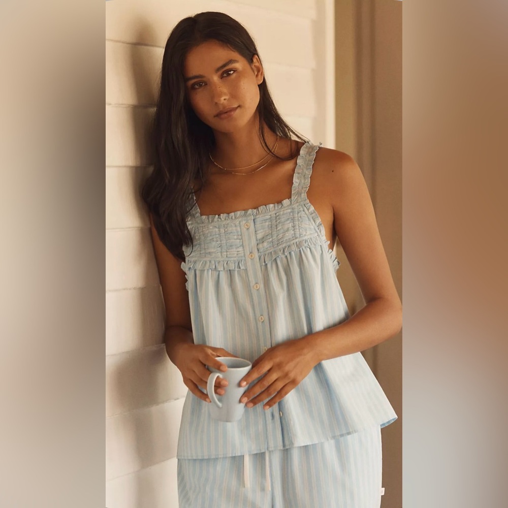 Anthropologie Light Blue Striped Pajama Set